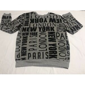 Love Sweater Women's XL Black Graphic Pullover Top New York Paris London Polyest